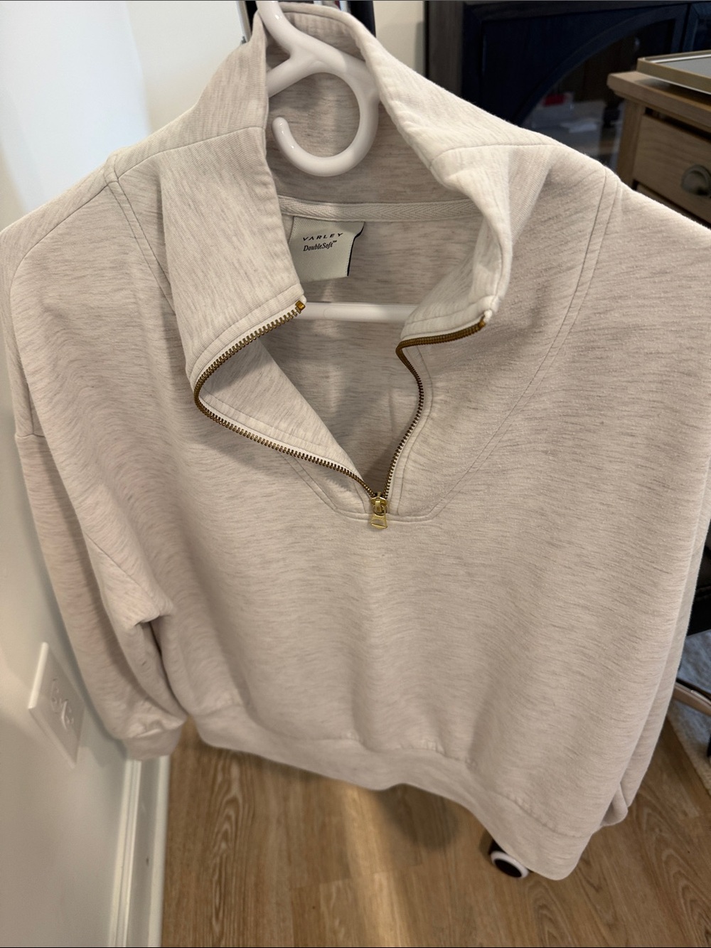 Varley Men’s Zip-Up Sweatshirt in Light Oatmeal with Gold Zipper